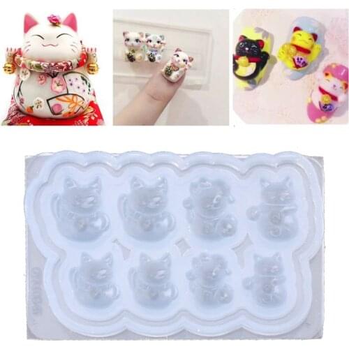 8 Different Fortune Cat Postures Nail Art Mold Expoy Resin Cabochon Jewelry Mold Dried Flower Resin Decorative DIY Hand Crafts