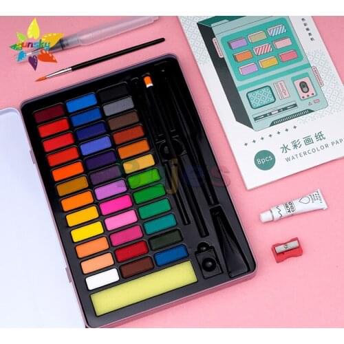 Miya Solid watercolor paint tool set 36 colors beginners watercolor painting art hand drawn portable iron box gouache pigment