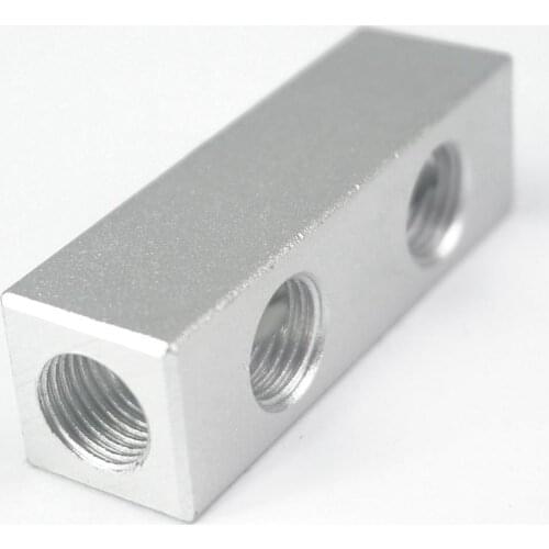 Aluminum 20x20mm 1/4" BSP Female 2 Way 5 Port Pneumatic Fitting Manifold Block Splitter