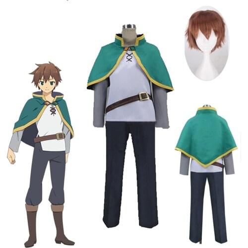 Anime Kono Subarashii Sekai ni Shukufuku o! Satou Kazuma KonoSuba Kazuma Cosplay Costume Green Set Kazuma Satou Short Brown Hair