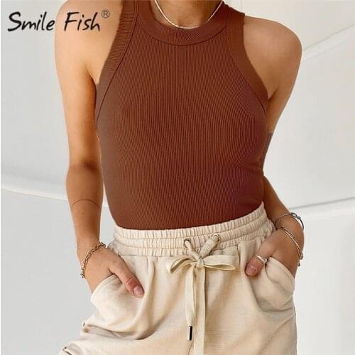 Basic O-neck Tank Tops Casual Women Tees Shirts 2021 Color Patchwork Vest Bodycon Sleeveless T-shirts Knitted Cami Chic G1631