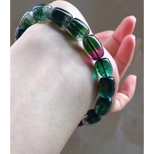 Free shipping Natural Green vert empire Tourmaline Crystal Clear Barrel Beads Bracelet