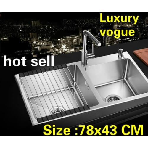Free shipping Apartment luxury kitchen manual sink double groove do the dishes 304 stainless steel hot sell 780x430 MM