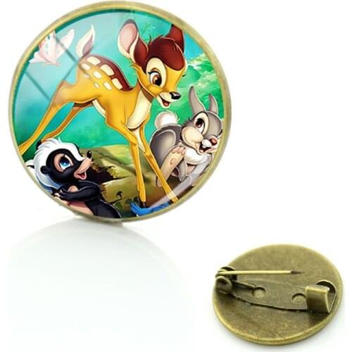 Disney Fawn Bambi Brooch Creative Design Cabochon Glass Pin Brooch Gift Mens And Womens Brooch Jewelry