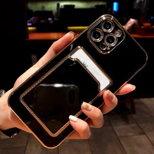 Wallet Cover Card Holder Phone Case For iPhone 11 12Pro Max XS XR 8 7Plus Mini SE 20 With Card Pocket Plated Gold Soft Silicone