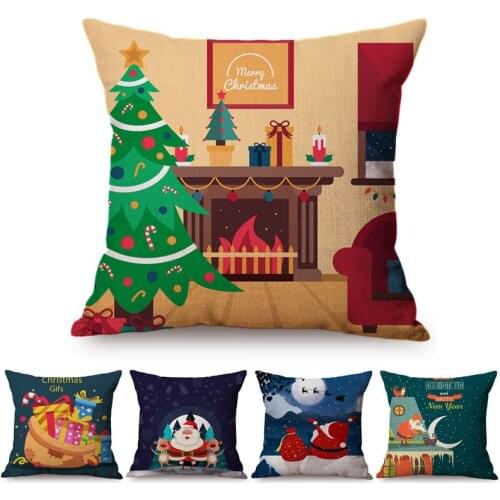 Santa Claus Christmas Tree Cartoon Pattern Cushion Cover Nordic Christmas Gifts New Year Home Decoration Sofa Throw Pillow Cover