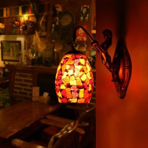 Tiffany Colorful Nordic Vintage Iron Crystal Led Wall Lamp Bohemian Bedroom Wall Lamp Tiffany Wall Lamp