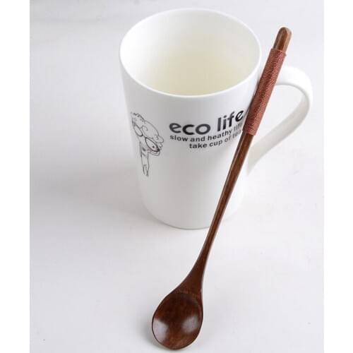 2pcs Wooden Spoon Long Handle For Eat Dessert Smoothie Ice Cream Coffee Tea Mixing Stirring Scoop Handmade Eco Friendly Kitchen