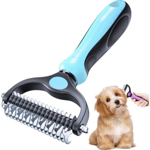 Pet Dog Grooming Brush Double Sided Shedding Dematting Rake Comb efficientHair Removal for Dogs and Cats Pet Grooming Tools