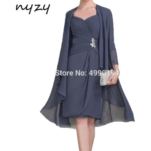 NYZY M127 Elegant Chiffon 2 Piece Mother of the Bride Groom Dresses Plus Size for Wedding Party Guest Wear vestido madrinha 2019