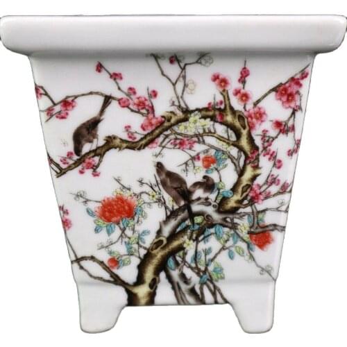 Chinese Old Porcelain Pastel Flower Pattern Square Flowerpot