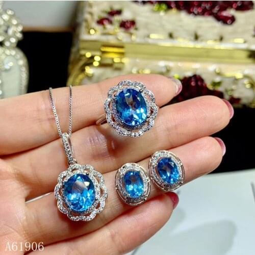 KJJEAXCMY boutique jewelry 925 sterling silver inlaid natural topaz gemstone female earrings pendant necklace ring set support d