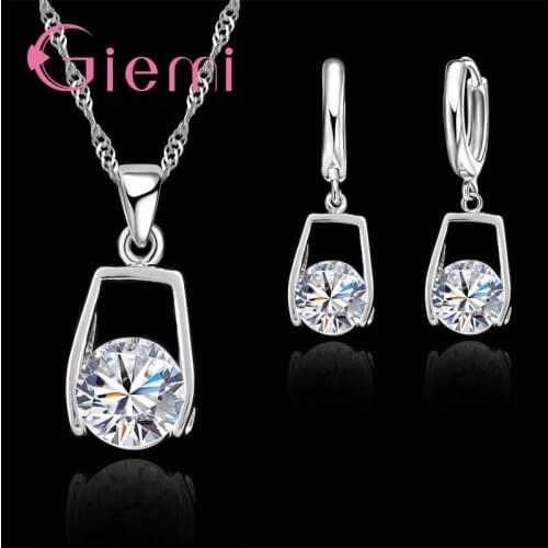 Classical Wedding Engagement Jewelry Sets Solid 925 Sterling Silver Clear Cubic Zirconia Necklace Earrings For Women Bridal Gift