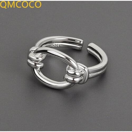 QMCOCO 925 Sterling Silver Rings For Women Hollow Out Round Simple Adjustable Fashion Woman Rings Jewelry Ornament