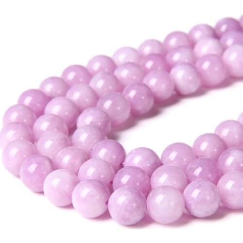 Natural stone Kunzites Round Beads smooth Pruple Angelite stone beads For Jewelry Making DIY Spacer Beads Bracelet Necklace gift