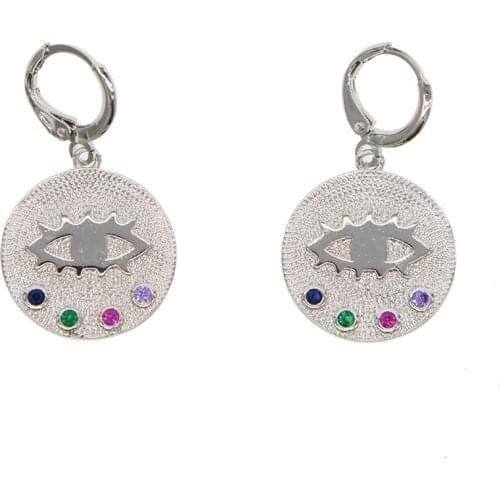 Round coin charm earring Gold silver color with rainbow cz simple classic european women lady gift earring fashion