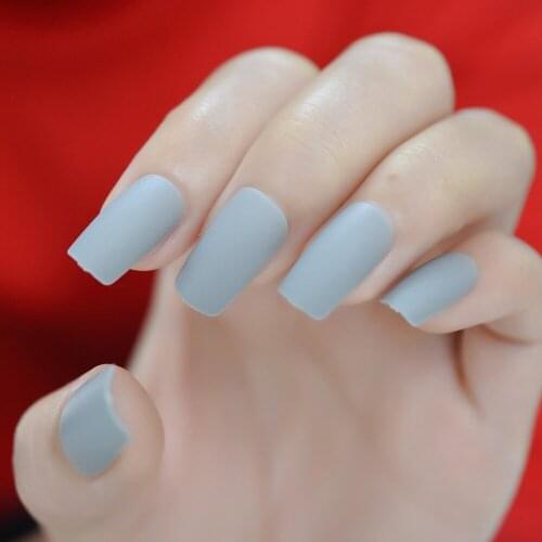 Fashion Grandma Gray Matte Finished Press on False Nail Grey Frosted Acrylic Full Cover Fake Faux Nails Free Glue Sticker