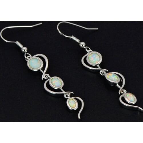 White Fire Opal Fashion Jewelry Silver Earrings For Women E01
