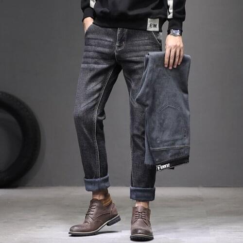 Anti-theft Zipper Design 2020 Winter New Mens Warm Jeans Classic Style Regular Fit Stretch Jean Trousers Denim Brand Pants Male