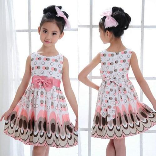 Girl Dresses Princess Bow Belt Dress Circle Sleeveless Bubble Peacock Printed Girls Party Dress Kids Clothes Vestidos 2-10Y