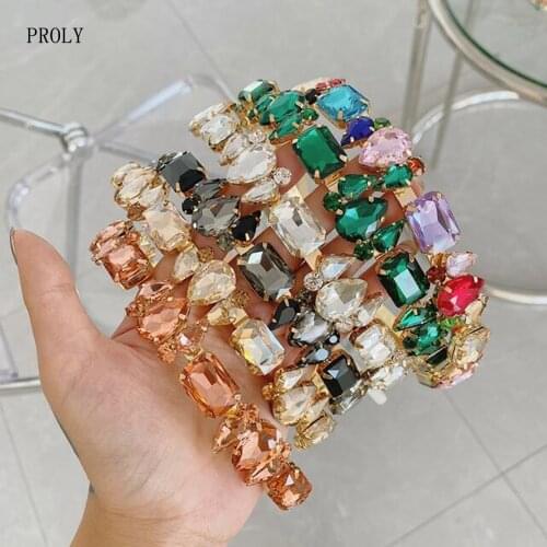 PROLY New Fashion Women Hairband Spring Alloy Rhinestone Headband Shining Handmade Baroque Turban Hair Accessories