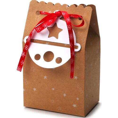 Christmas Gift Santa Sacks DIY Large Kraft Paper Gift Holder Candy Biscuit Packaging Bag With White Tag To Send Ribbon Apple Box