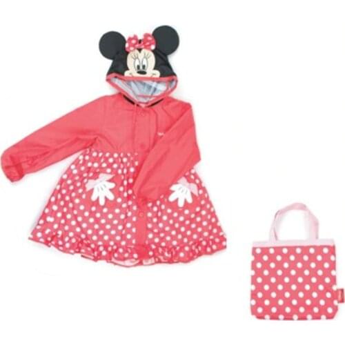 Disney Pink Minnie Girl Kids Raincoat Cartoon Lengthened brim Poncho Boys Children 40x60CM raincoat school walk travel gift