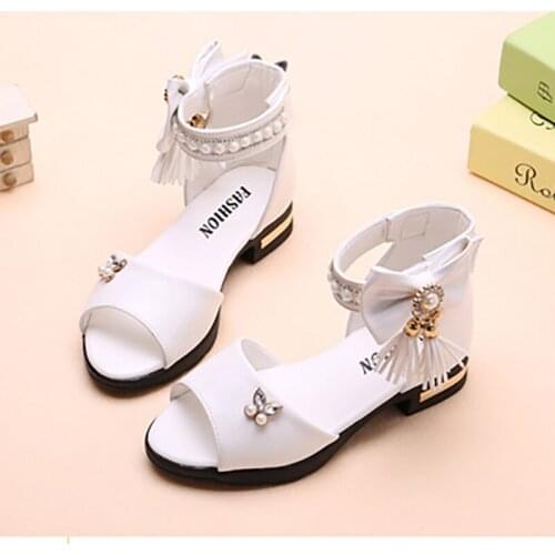 7 8 9 10 12 13 14 Years Summer Children Gladiator Sandals White High Heels Shoes For Kids Teenager Girls Party Princess Shoes