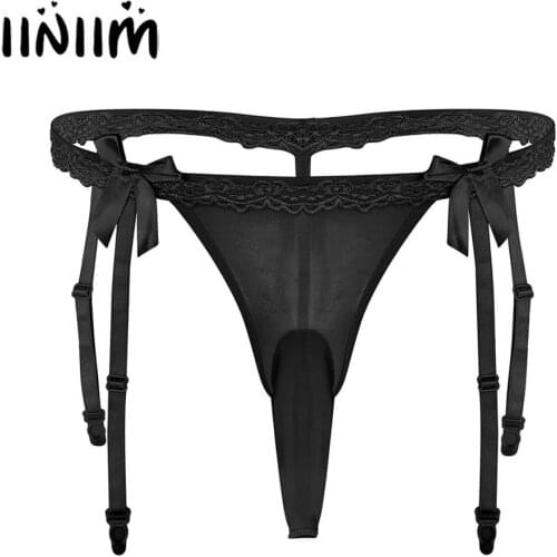 Gay Mens Lingerie Sexy Underwear Open Penis Jockstraps Pouch Sheath Panties Briefs Sissy G-String Thongs Underwear with Garter