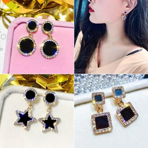 New Star Ear Climber Tiny Star Square round Shiny crystal Earrings For Women Celestial Birthday Party Gift Jewelry Earrring