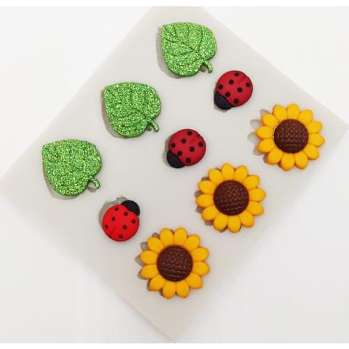 Minsunbak 3D Flower Silicone Mold Seven-Star Ladybug Fondant Mold Leaf Shape Cake Decorating Chocolate Candy Gumpaste Baking