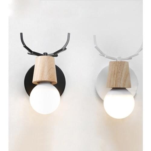 Nordic Modern Creative Bedroom Warm Cute Pendant Lamp Restaurant Bar Decor Deer Black White Wall Lamp Animals Wood