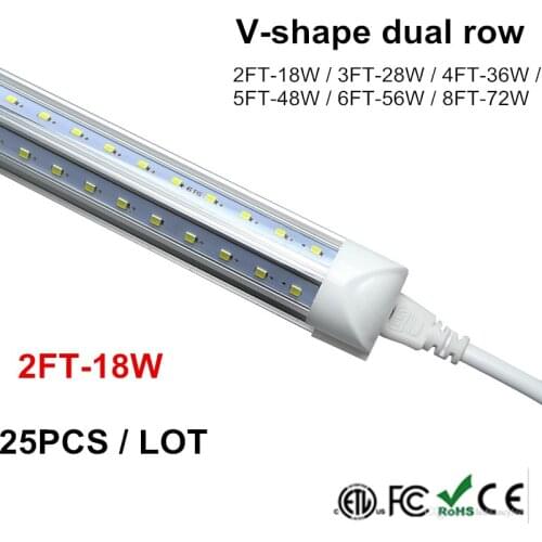 T8 LED Tube Integrate 2FT 2 FOOT 2 Feet 2Feet V Shaped Double Row SMD 2835 Clear Cover Milky Cover Cold White 6500K AC85-265V