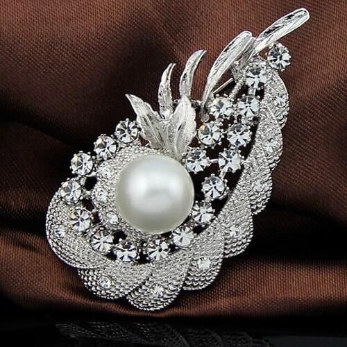 Retail!! Vintage Fashion Exquisite Diamante Pearl Flower Pin Brooch Woman Collar Broach