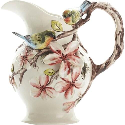 AMERICAN STYLE EMBOSS BIRDS AND FLOWERS VASES CERAMIC VASE ORNAMENTS HYDROPONIC VASE HOME FURNISHING ARTICLES DECORATION R1912