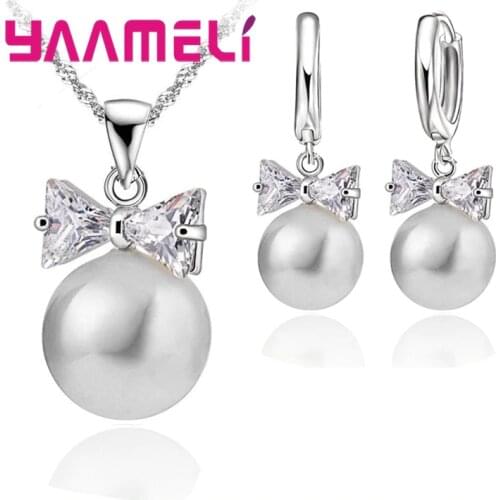 High Quality Women Pearl Jewelry Set 925 Serling Silver Pendant Necklace Earrings Bridal Jewelry Sets Free Shipping