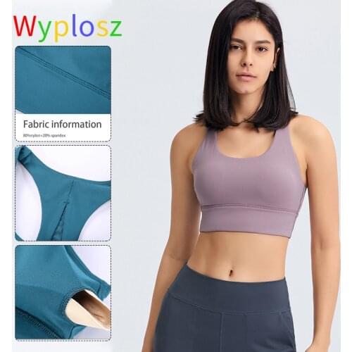 Wyplosz Naked-feel Fabric Shockproof Cross Running Gym Sport Bras Women Mesh Stitching Push Up Workout Fitness Yoga Crop Top Bra