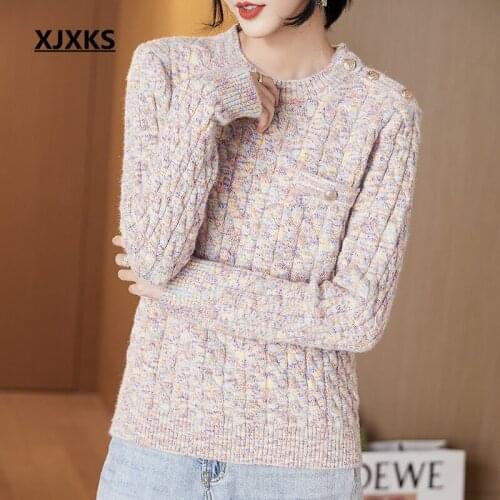 XJXKS 2021 autumn winter new thick warm women sweater loose plus size fashion wool knitted sweater women pullover