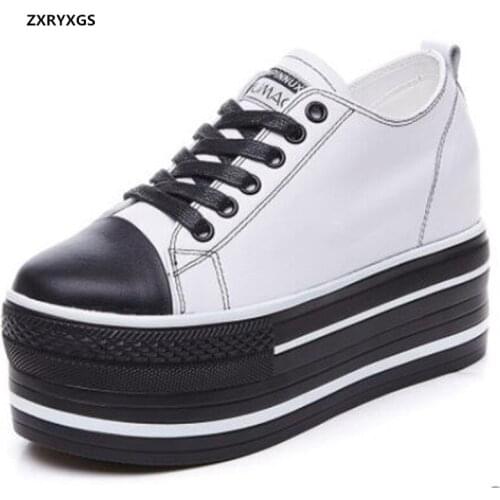 Promotion Inner Increase Women Shoes 2021 New Spring Genuine Leather Shoes Platform Heighten Shoes High Heels Winter Warm Shoes