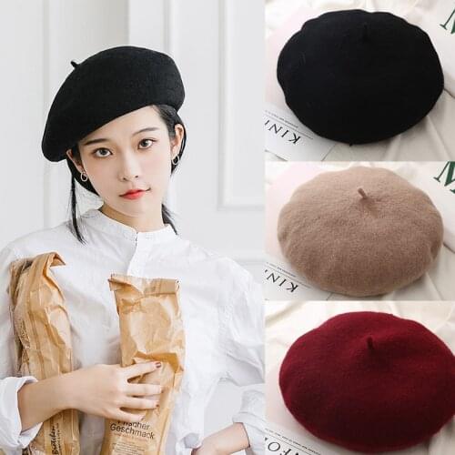 Lady spring Winter Berets Hat Painter style hat Women Wool Cotton Vintage Berets Solid Color Caps Female Bonnet Warm Walking Cap