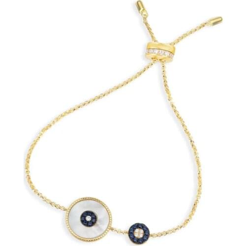 SLJELY Fashion Brand S925 Sterling Silver Gold Color Lucky Eye Narce Coin Bracelet Pave Zircon Stones Women Fine Party Jewelry