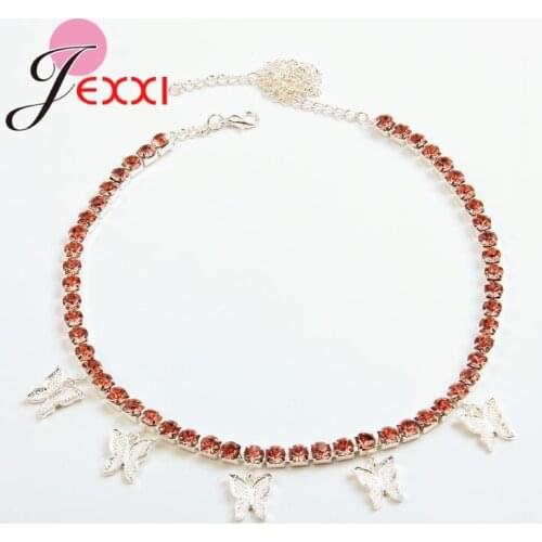 Sterling Silver Women Necklaces Choker Pendent Rose Gold Color Butterfly Pendant Exquisite Necklace Sweater Chain