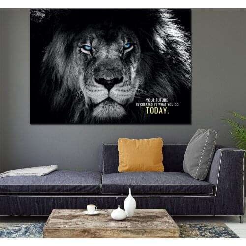 Animal Inspirational Quotes Poster Wall Art Pictures Living Room Decoration Black and White Lion Alphabet Art Canvas Painting