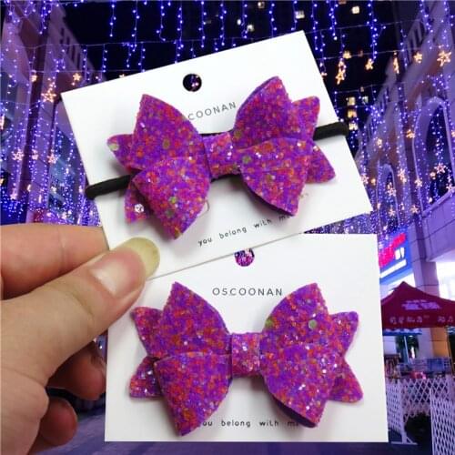 1PCS Lovely Purple Sequin Girls Elastic Hair Bands Bows Child Hair Knot Hairpin Creativity Hair Accessories Clip For Kids