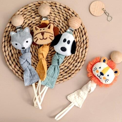 1pc Baby Dummy Pacifier Chain Clip Cotton Cloth Plush Dolls Animal Wood Rodent Nipples Holder Newborn Toys Teether Accessories