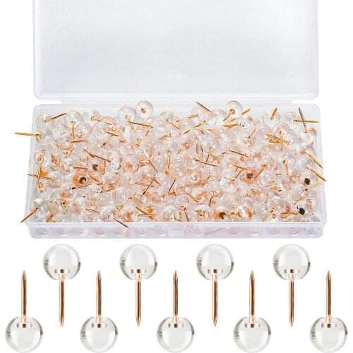 100 x Round ball Transparent Rose Gold Push Pins Thumb Thumbtack Board Pins Drawing Photo Wall Studs Office Supplies