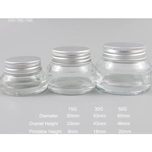 12 x Portable transparent beveled shoulder glass cream Jar 1oz 5/3oz Clear Glass Cosmetic Containers Packaging 15g 30g 50g
