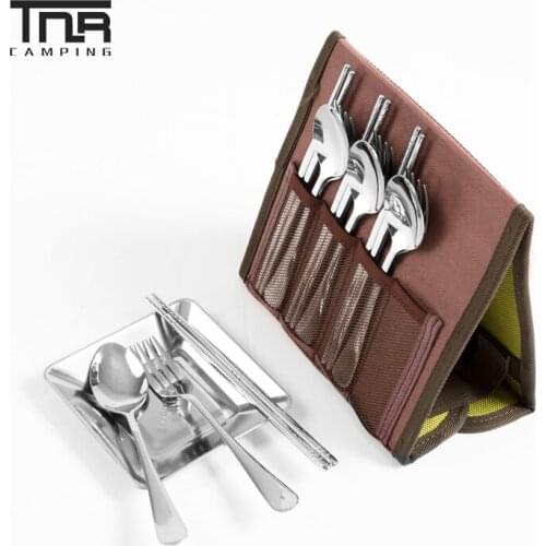 16P Outdoor Camping Picnic Stainless Steel BBQ Camping Tableware Plate Chopsticks Fork Spoon Set Home Picnic Hiking Travel Tools