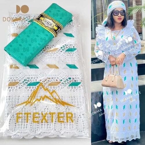 2.5 +2.5 Yards 2021 High Quality African Lace Fabric Nigerian Bazin Riche With Embroidered Swiss Voile Lace Original Material