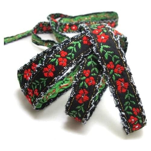 3 Yards 5/8 Inch Red Colorful Woven Embroidery Trim|Thick|Floral Pattern|Curtain Decoration|Supplies|Ribbon Trim|Clothing